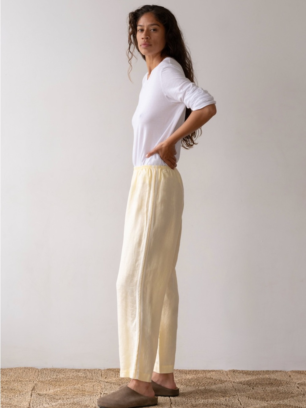 Donni Linen Crop Stripe Pants - Butter - Picture 3 of 4